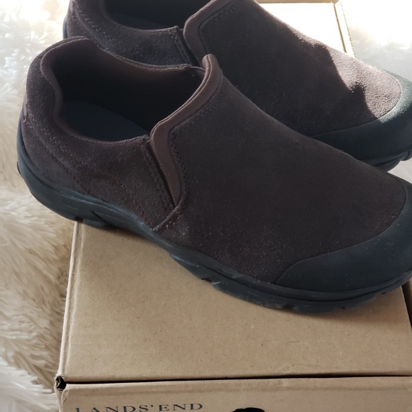 NEW BOYS GIRLS KIDS LANDS END ALL WEATHER GREY SLIP ON SUEDE LEATHER SHOES